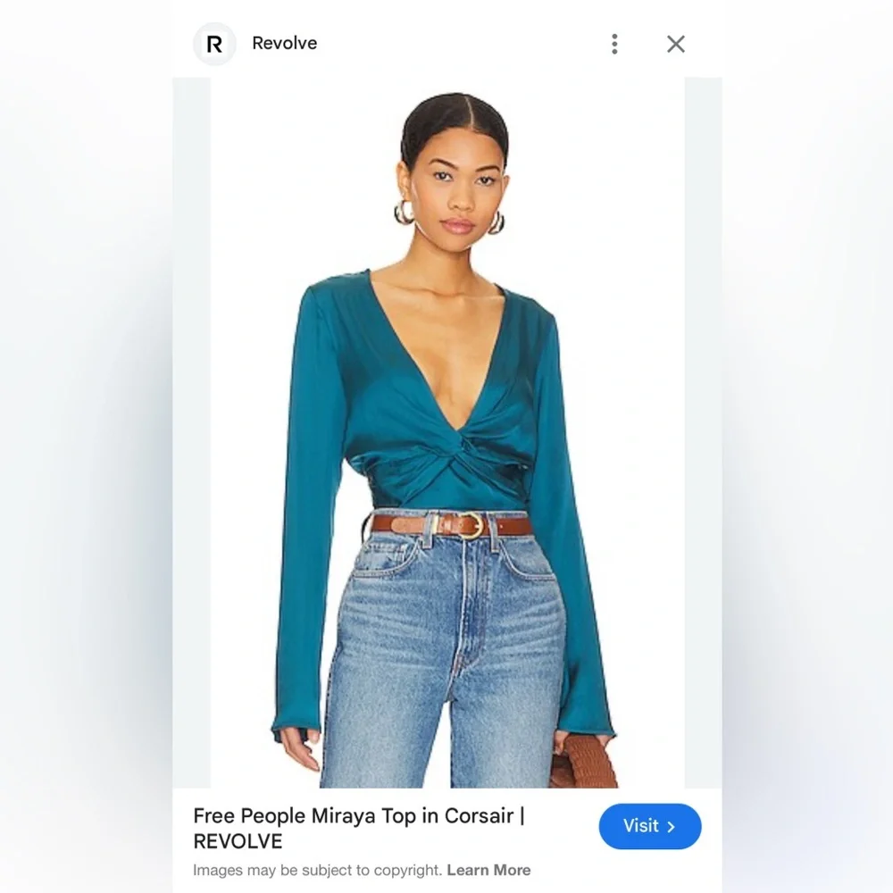 Free People Myra Teal Twist Front Blouse - Picture 4 of 4